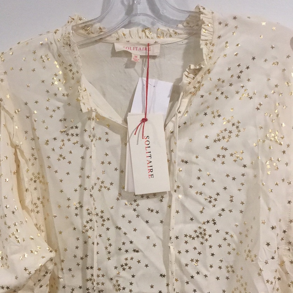 SOLITAIRE Long Sleeves ⭐️ Print Ruffle Top Size M - Picture 2 of 11